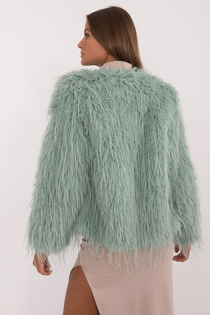 Hook Closure Furry Long Sleeve Jacket