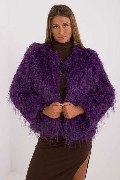 Hook Closure Furry Long Sleeve Jacket