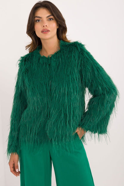 Hook Closure Furry Long Sleeve Jacket