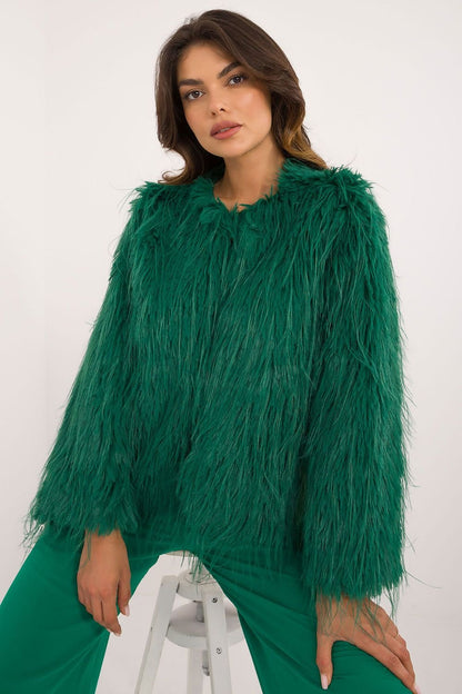 Hook Closure Furry Long Sleeve Jacket