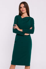 Asymmetrical Neckline Pencil Dress with Back Slit