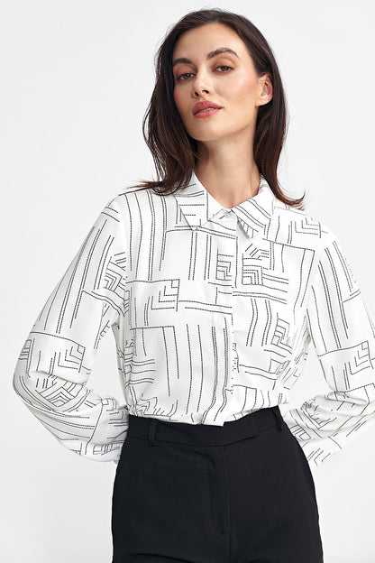 Long Sleeve Classic Collar Geometric Pattern Shirt