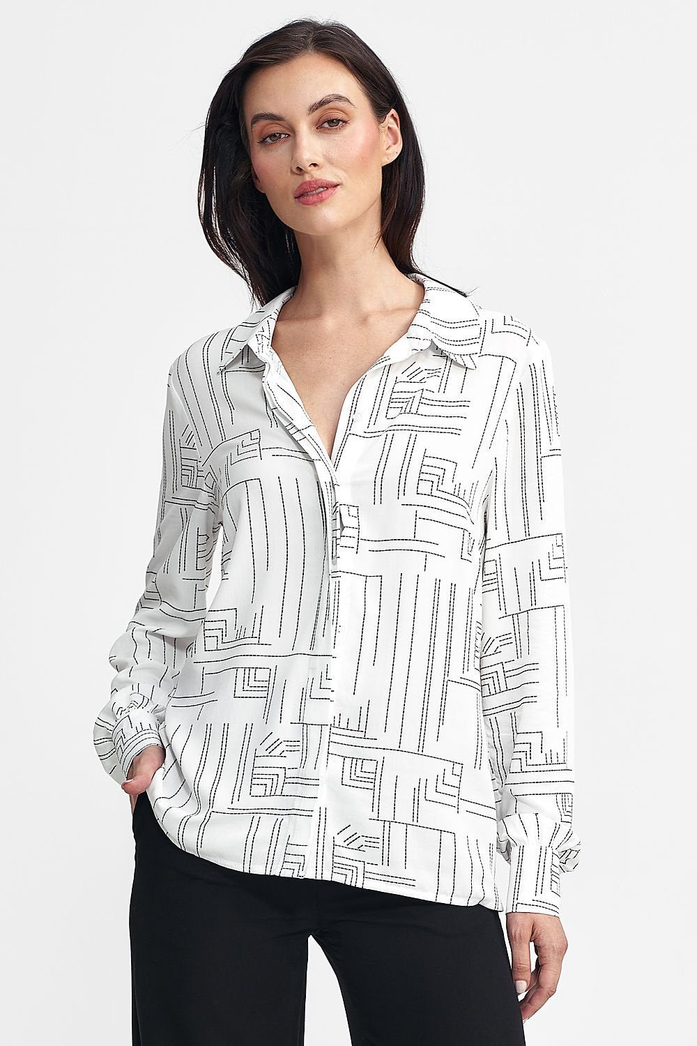 Long Sleeve Classic Collar Geometric Pattern Shirt