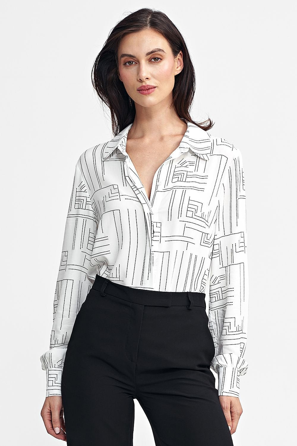 Long Sleeve Classic Collar Geometric Pattern Shirt