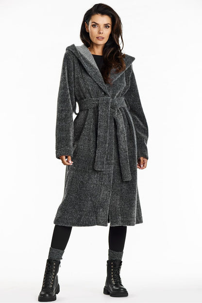 Long Hooded Coat with Button Closure