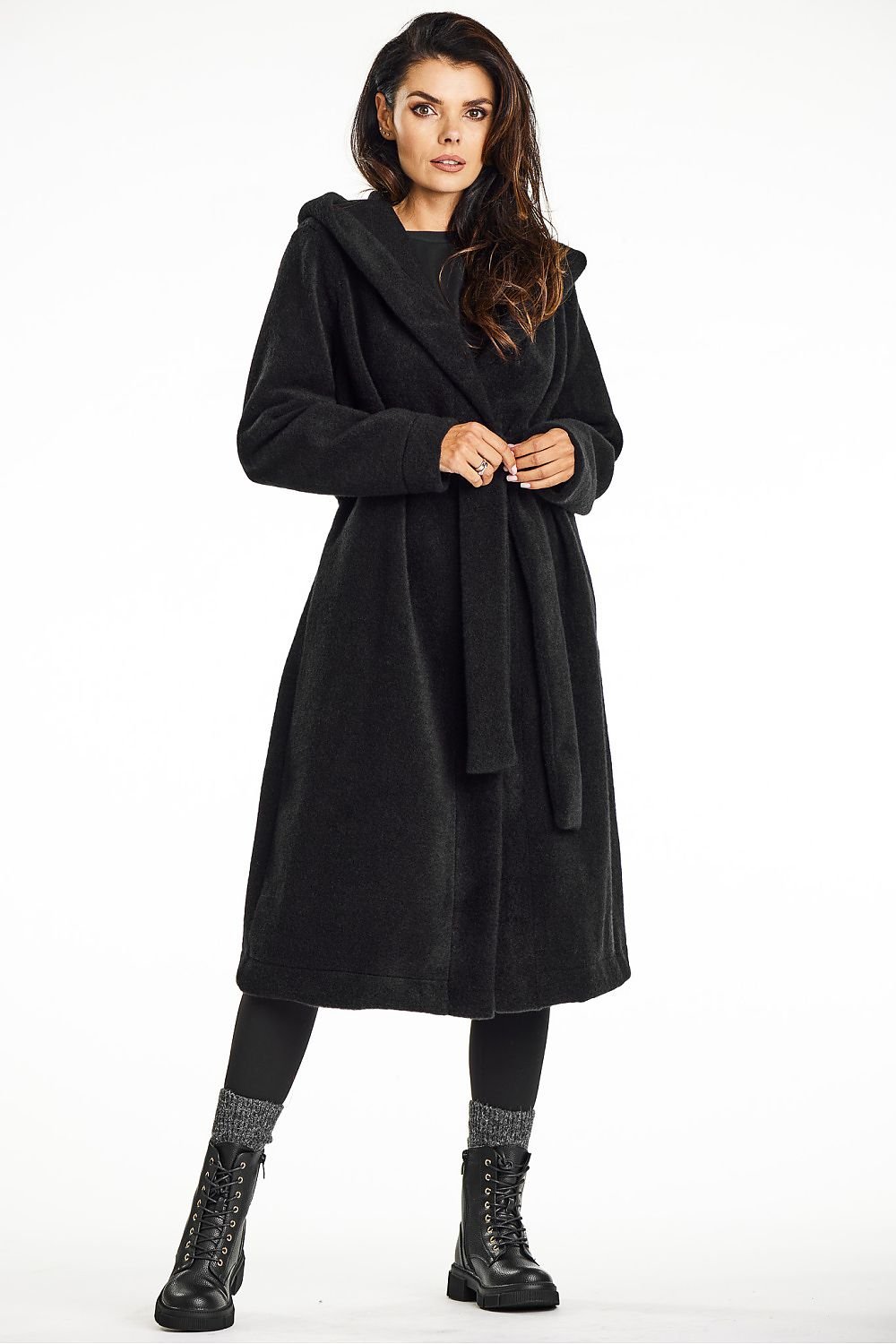 Long Hooded Coat with Button Closure