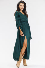 Envelope Neckline Maxi Dress with Thigh Slit