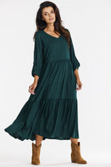 Kimono Maxi Dress with Ruffle Hem
