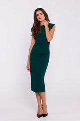 Minimalist Stretch Knit Midi Tube Dress with Side Pleats
