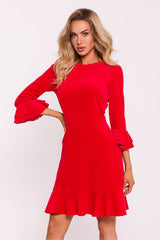 Velour Knit Ruffle Waist Dress – 7/8 Sleeve in Soft Cotton Blend