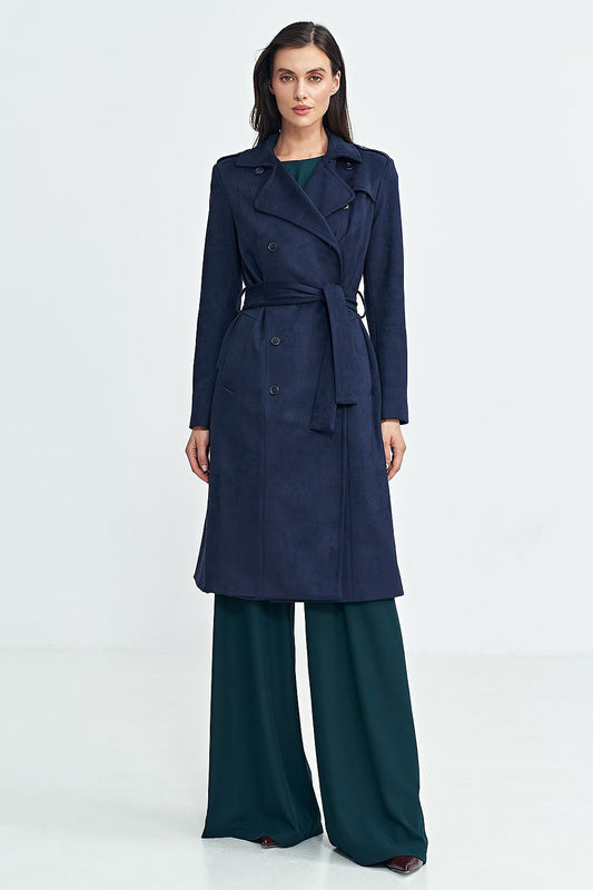 Nubuck Button Closure Knee Length Coat