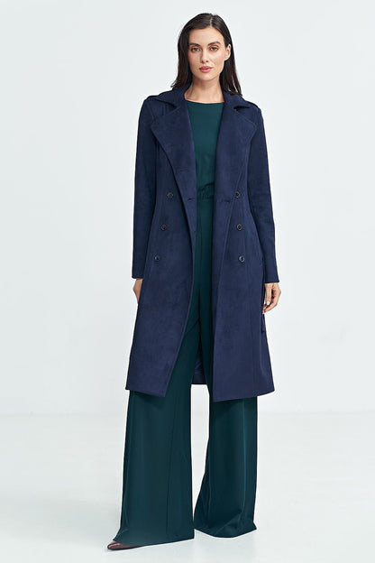 Nubuck Button Closure Knee Length Coat