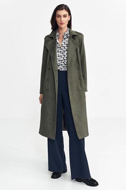 Nubuck Button Closure Knee Length Coat