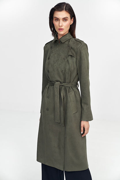 Nubuck Button Closure Knee Length Coat