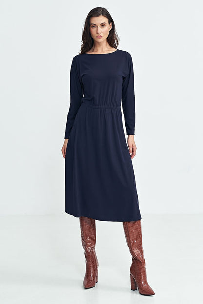 Boat Neck Midi Length Dress