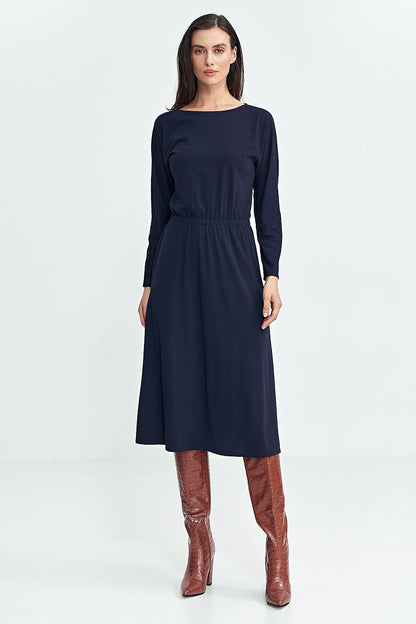 Boat Neck Midi Length Dress