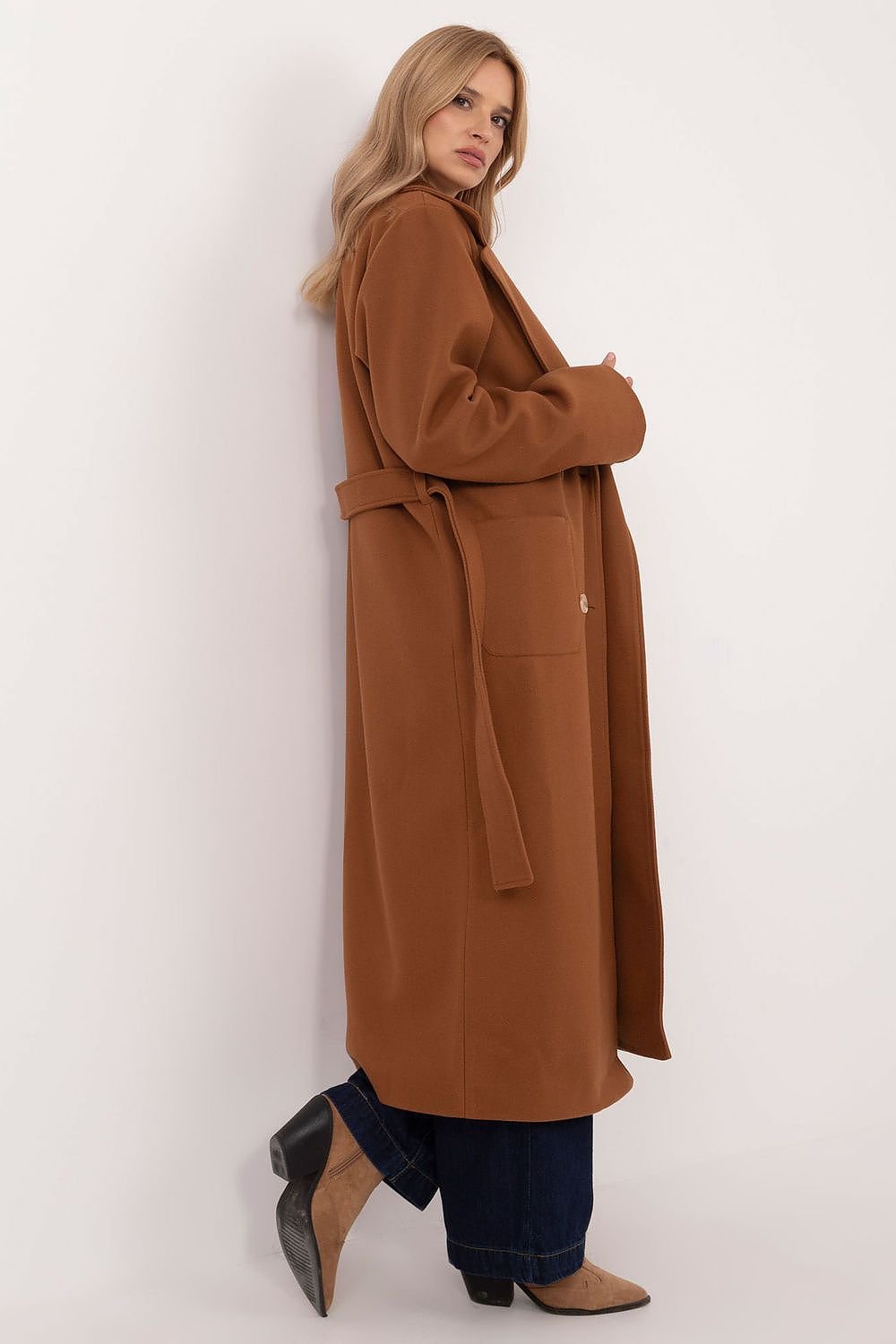 Brown Wool-Blend Double-Breasted Full Length Coat