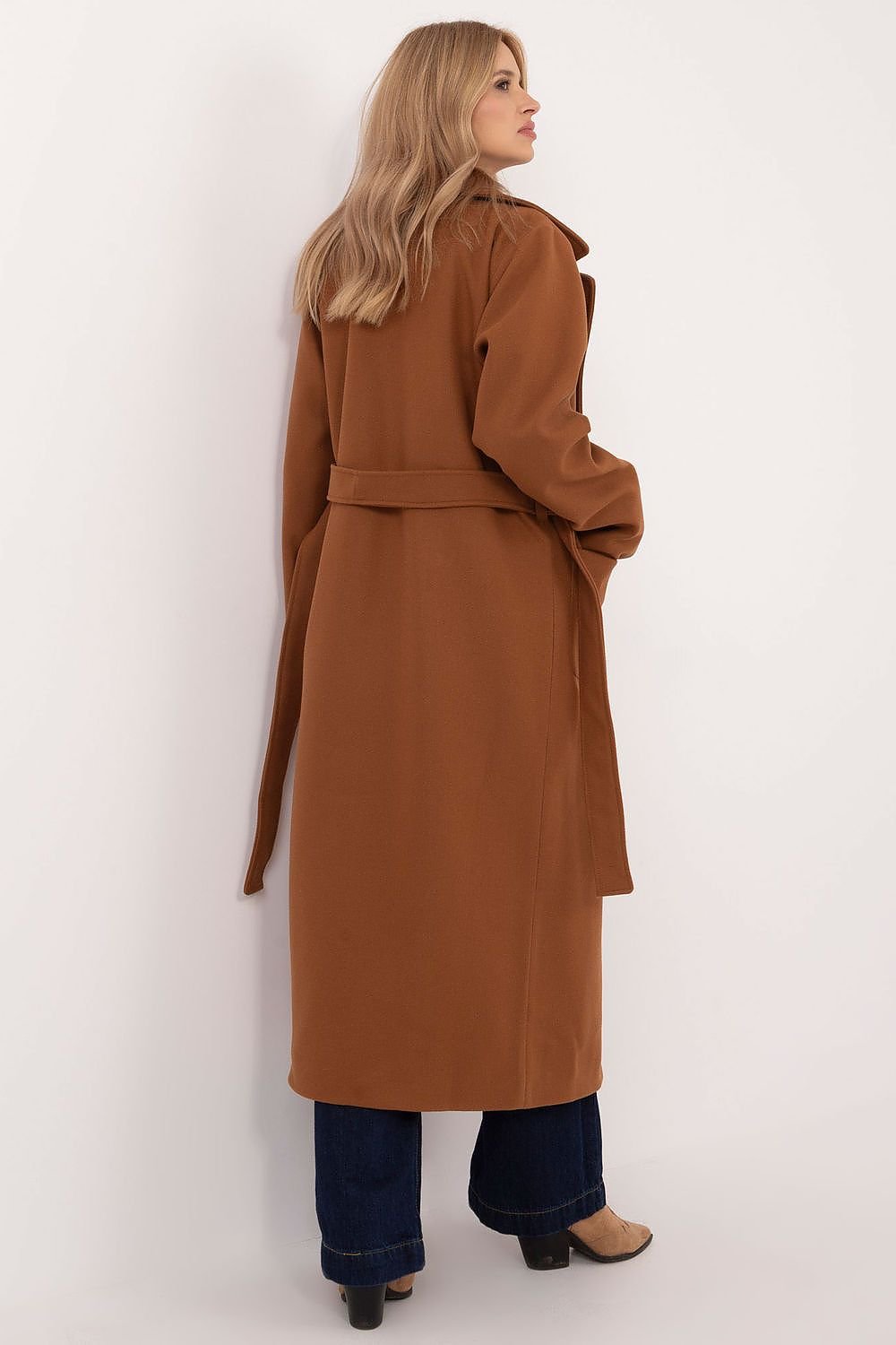 Brown Wool-Blend Double-Breasted Full Length Coat