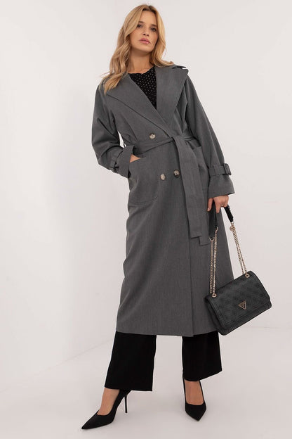 Double-Breasted Cotton Blend Trench Coat