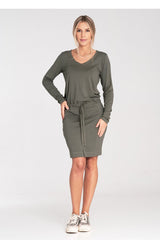 Long-Sleeve Viscose Dress with Tie Waist