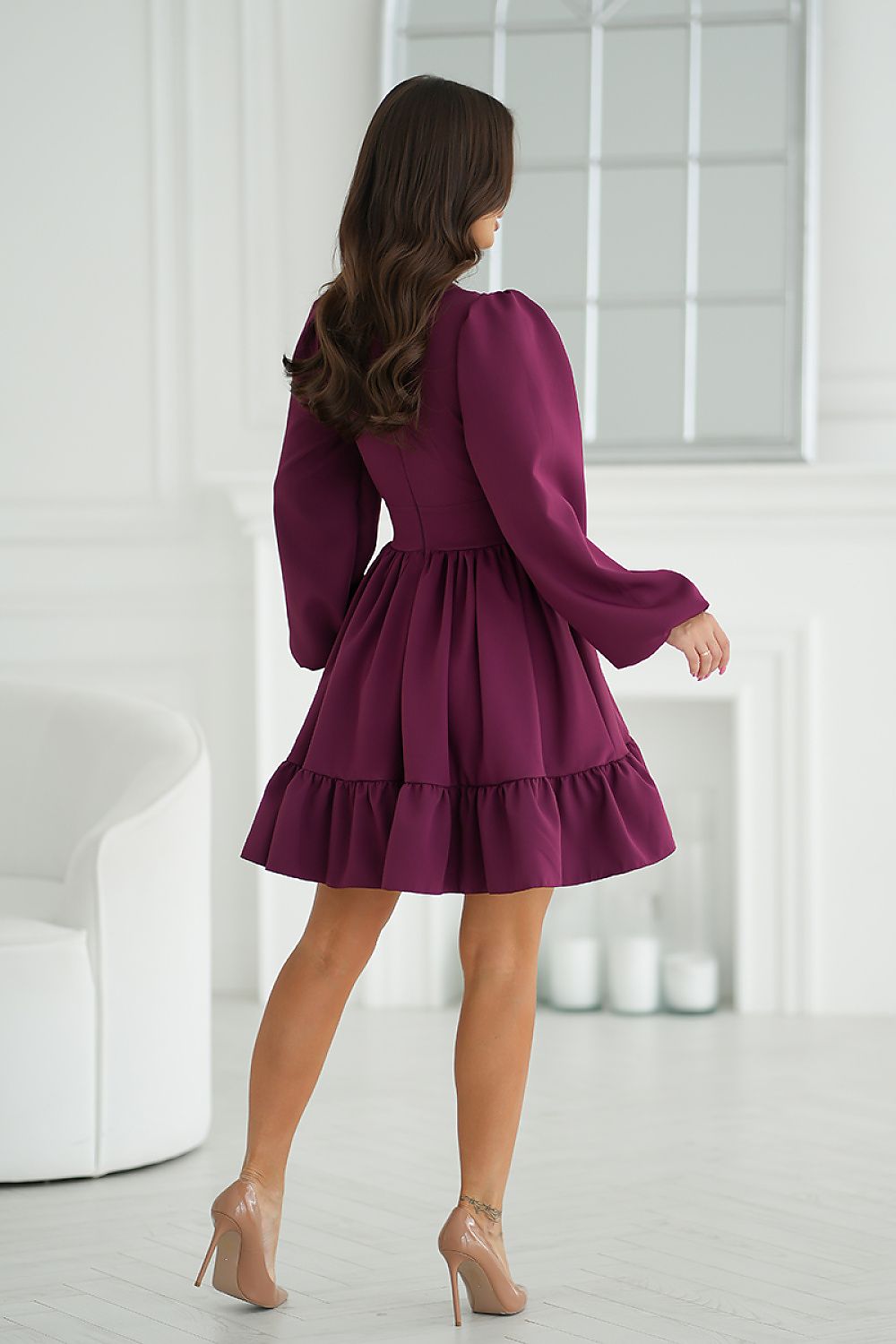 Ruffle Flared V-Neck Cocktail Dress