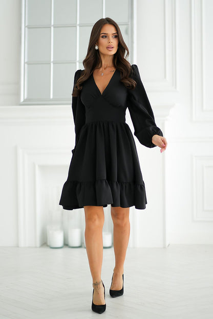 Ruffle Flared V-Neck Cocktail Dress