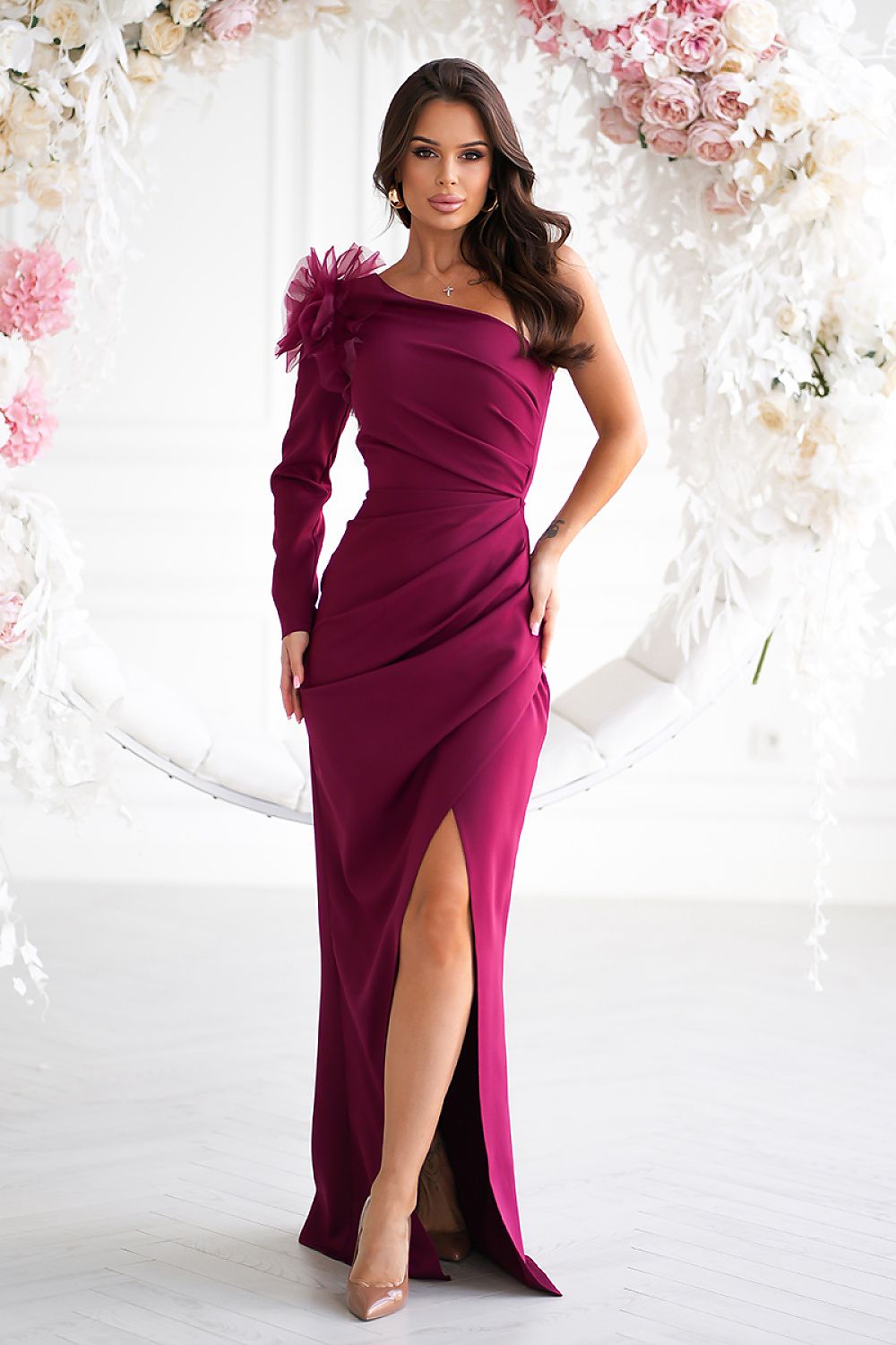 Shoulder Rose Evening Dress