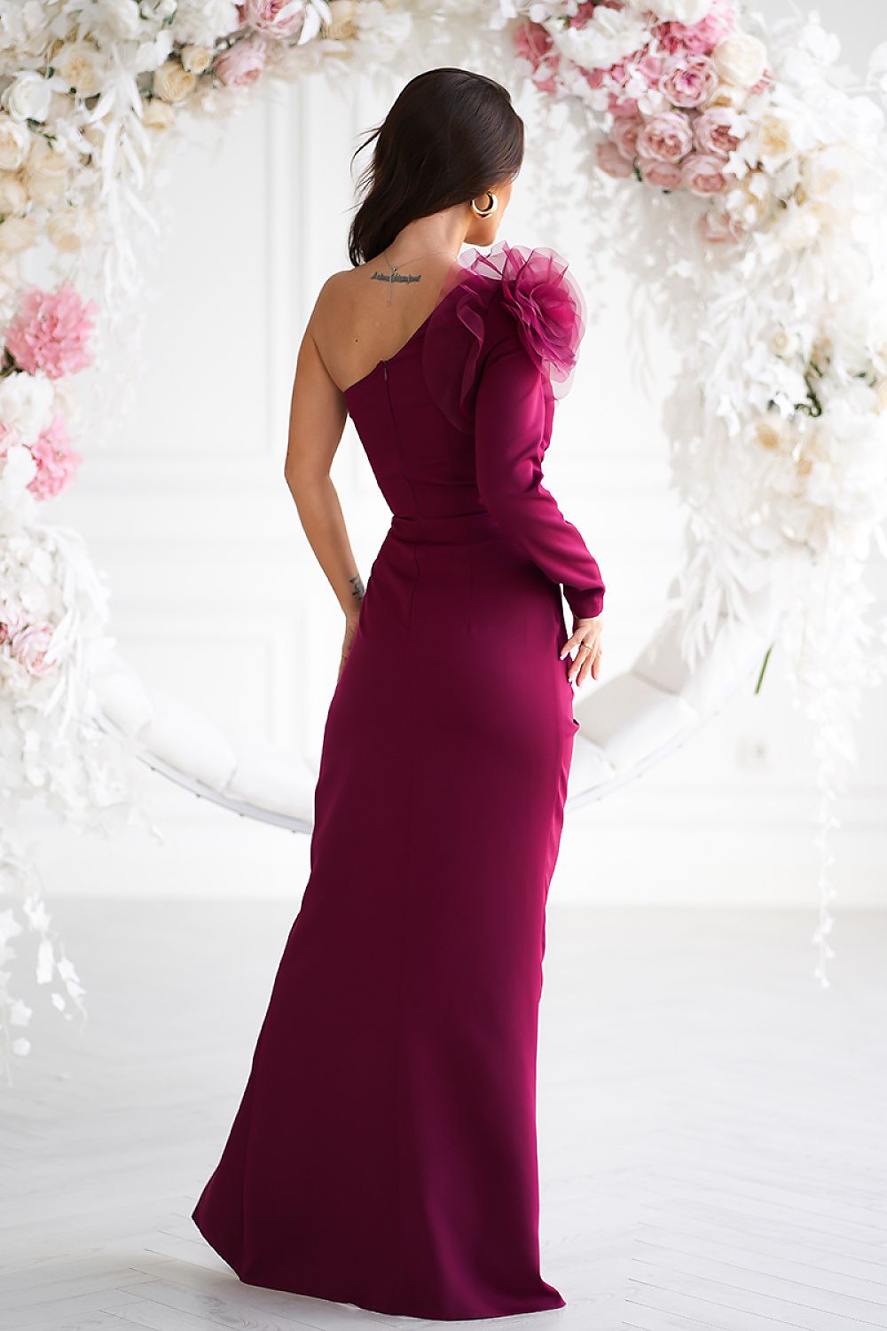 Shoulder Rose Evening Dress