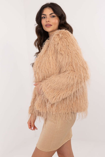 Hook Closure Furry Long Sleeve Jacket