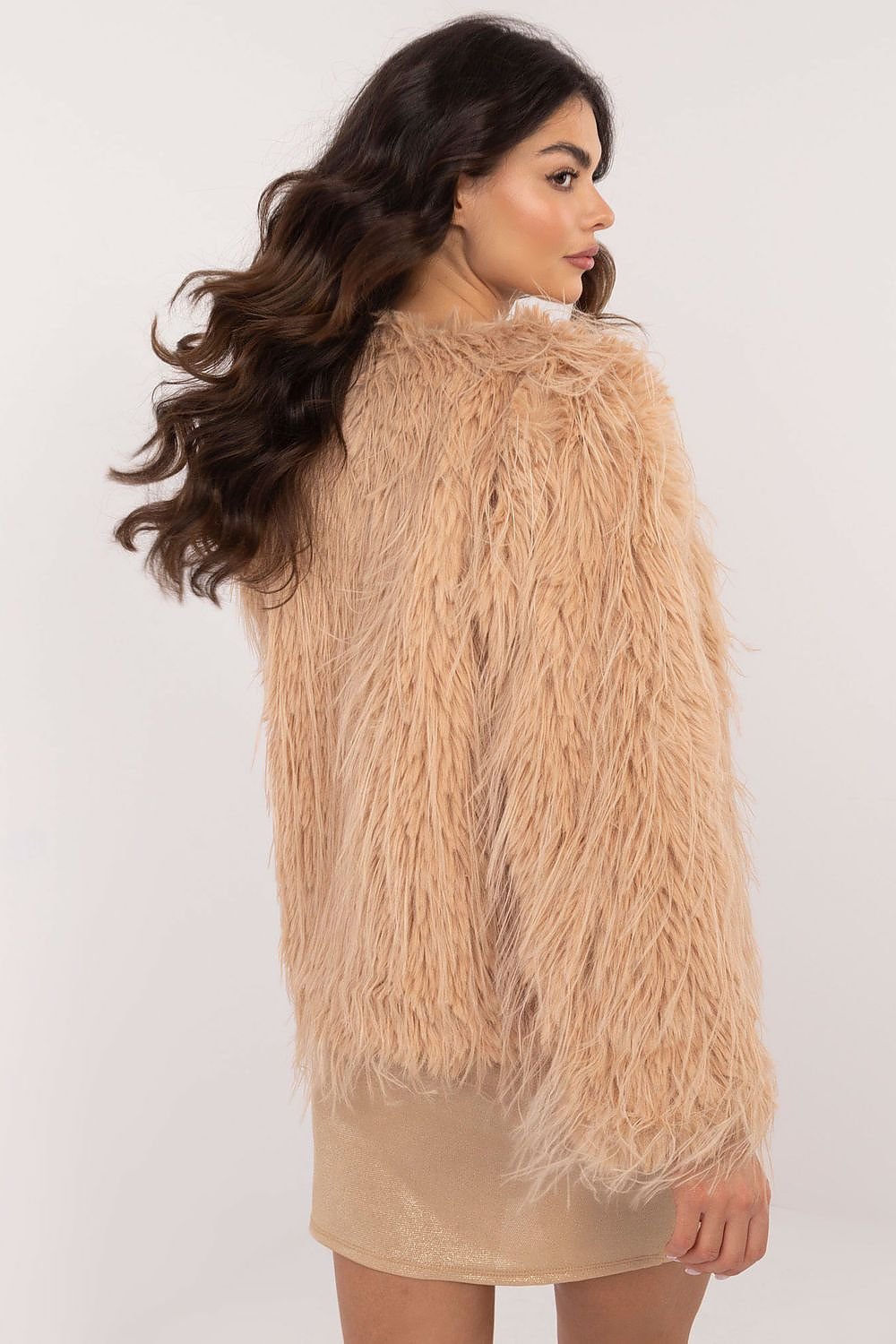 Hook Closure Furry Long Sleeve Jacket