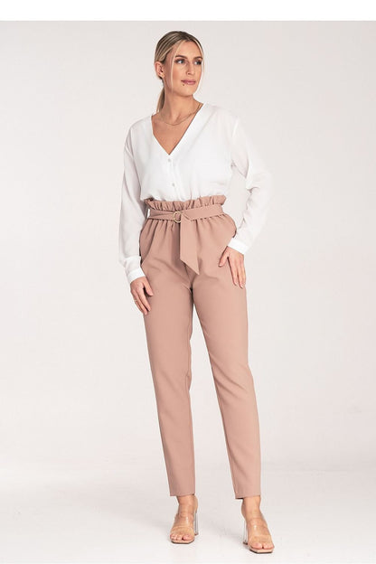 Pleated Waist Tapered Bottom Trousers