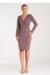V-Neck Fitted Dress with Side Zipper