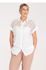 Classic Collar Short Sleeve Shirt with See-Through Sleeves