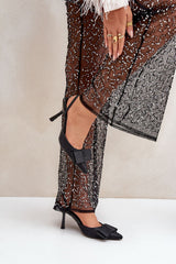 Elegant Brocade Evening Heels with Bow Detail