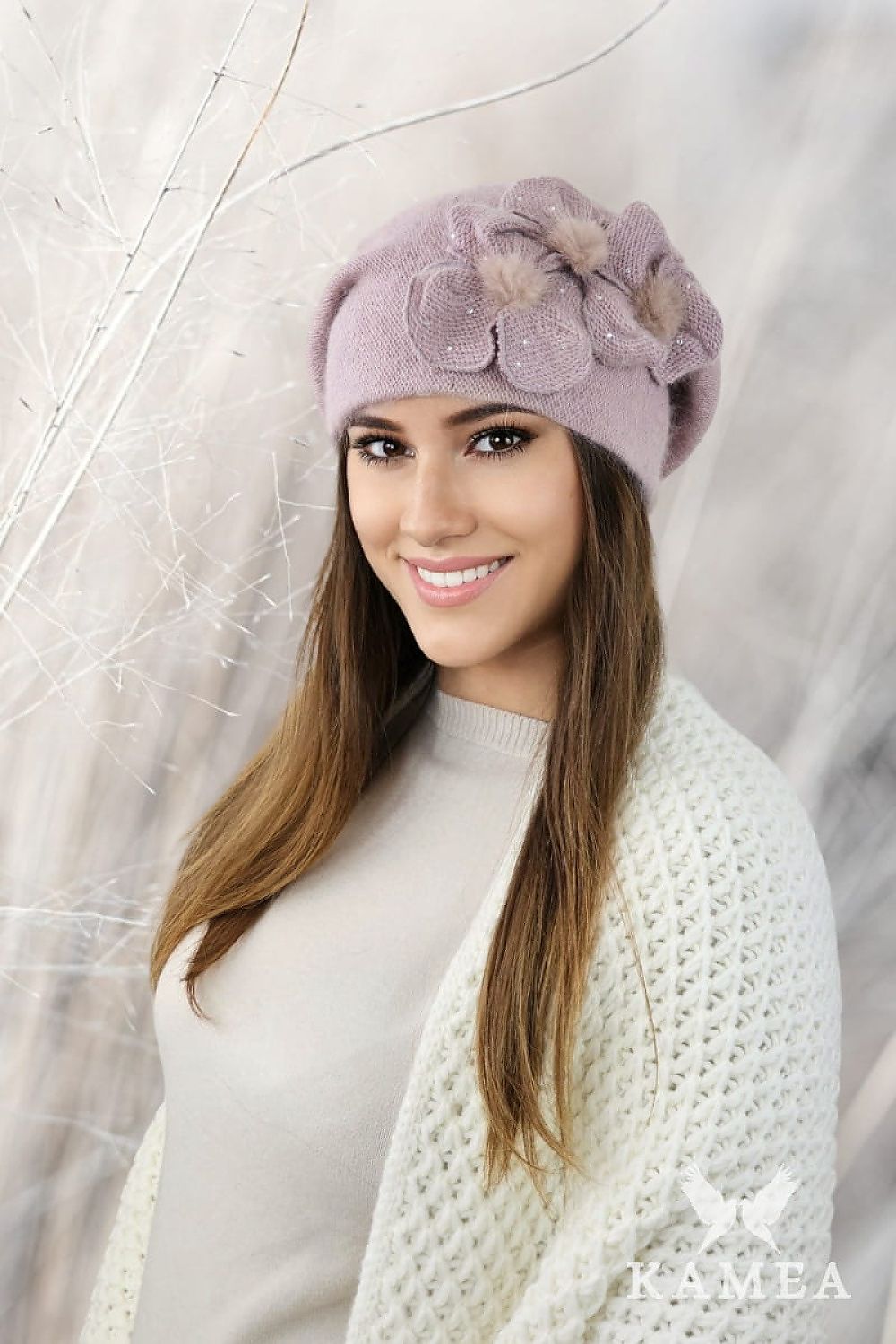 Angora Mink Trimmed Flower Beret