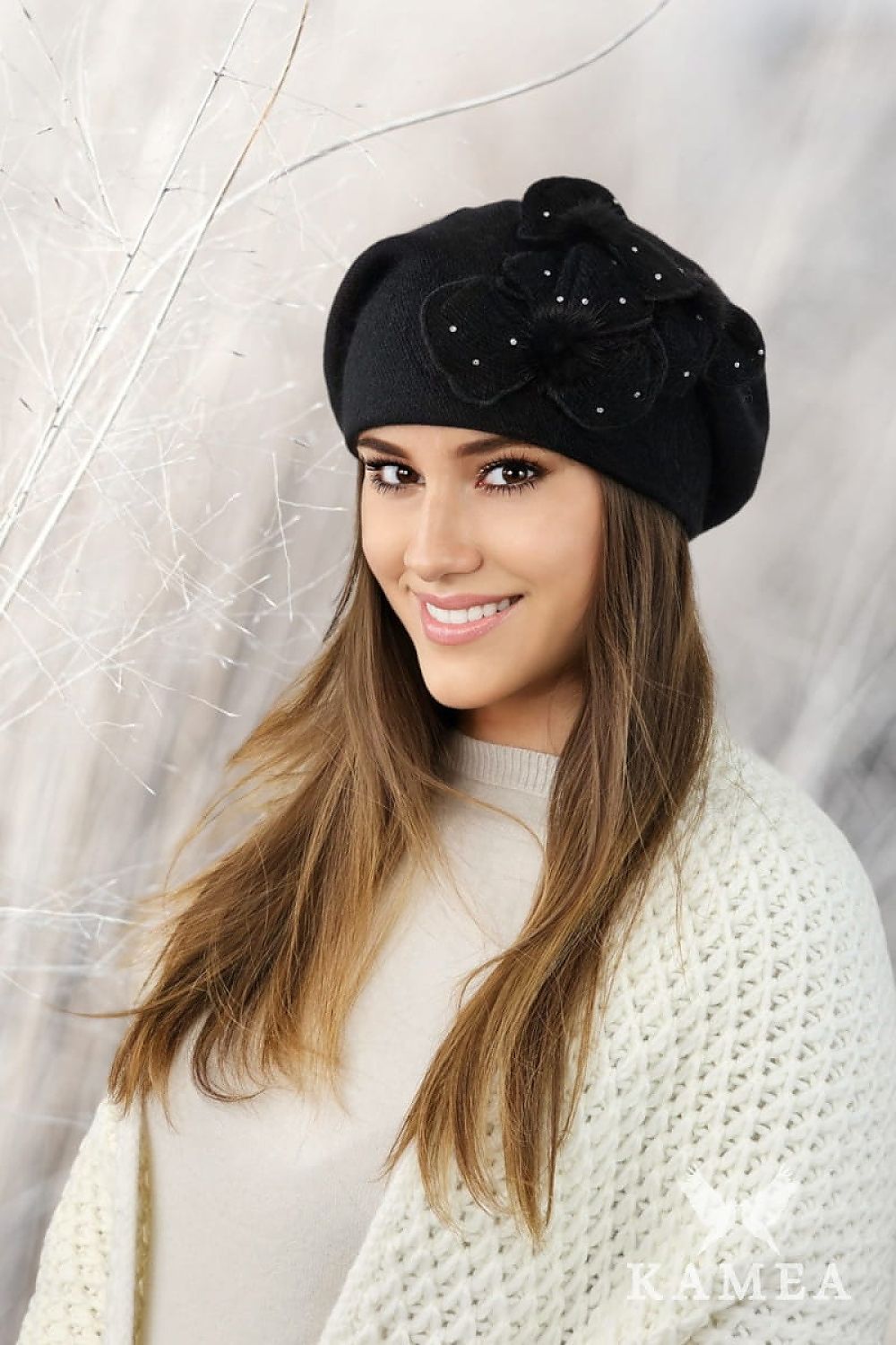 Angora Mink Trimmed Flower Beret