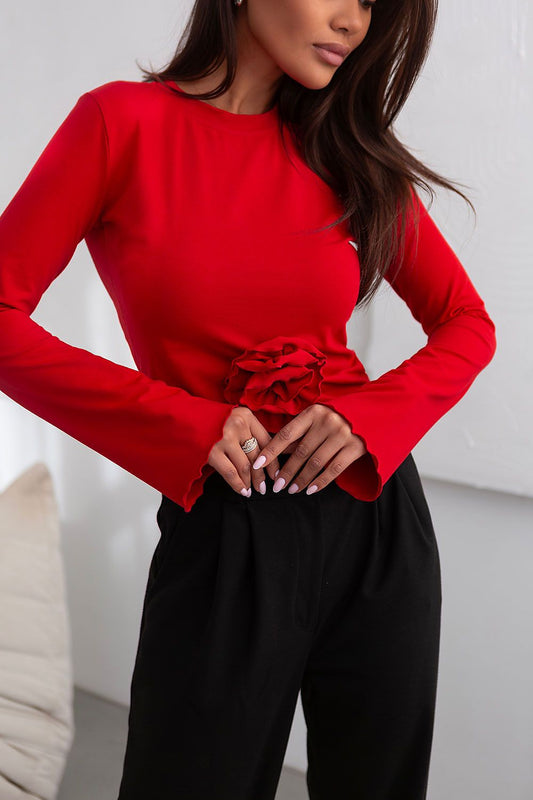Flared Sleeve Rose Blouse