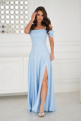 Fitted Waist Shimmer Slit Maxi Dress