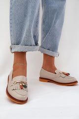 Leather Tassled Flat Moccasins