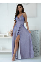 Spaghetti Strap Wrap Neckline Full Length Evening Dress