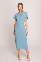 Fitted Midi Dress with V-Back Neckline and Side Slit