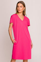 Loose-Fit V-Neck Dress with Back Zipper