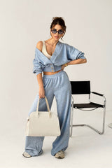 Viscose Blend Wide Leg Loose Fit Casual Pants Set
