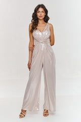 Deep V-Neckline Metallic Jumpsuit