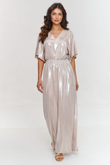 Metallic Kimono Sleeved V-Neck Wide Legged Jumpsuit
