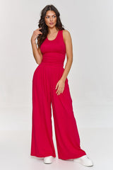Viscose Fitted Top and High Waisted Wide Pant Set