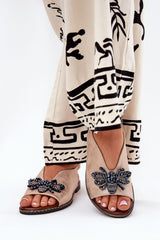 Mid Gloss Eco Leather Flat Sandals with Ornamental Decoration