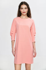 Pink - Round Neckline - Loose Fit A-Line Dress