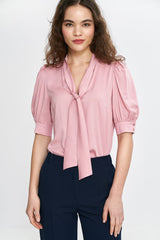 Viscose Elbow Length Blouse with Neckline Tie