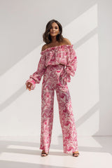 Off-the-Shoulder Blouse and Pants Set
